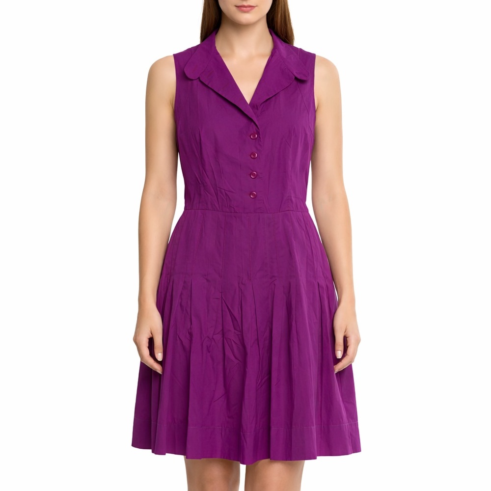 Akris Punto‎ Button-Front Midi Dress Violet Purple Cotton Chic 10